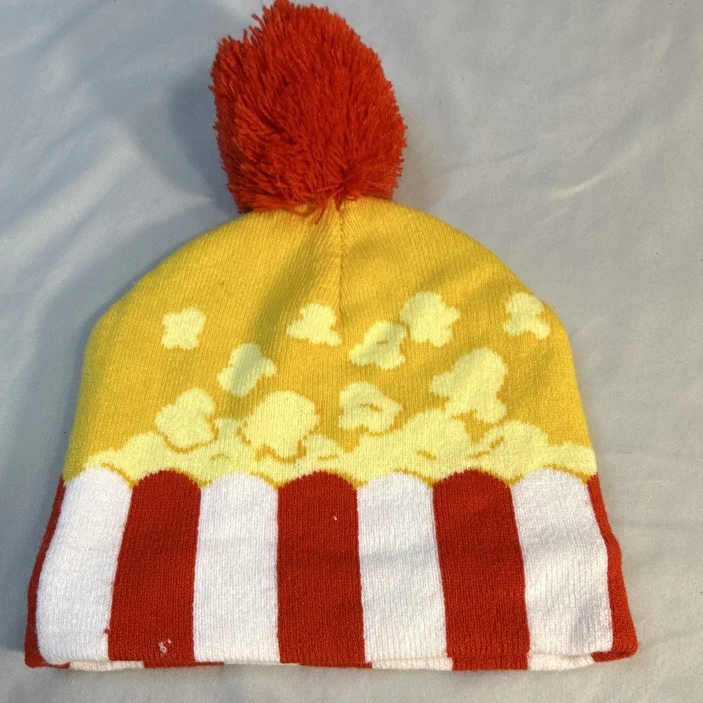 Gertex Unisex Kids Knit Popcorn Pom-Pom Beanie, Yellow Red White, 4-6X